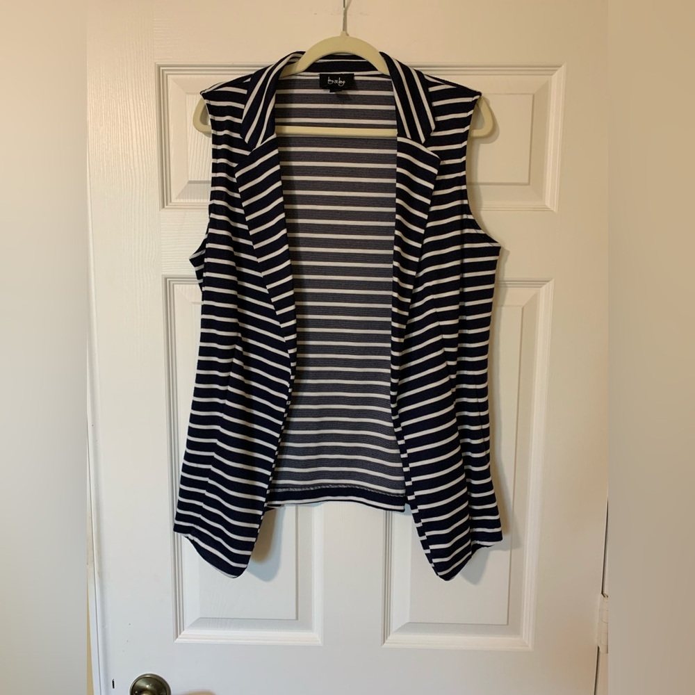 by & by Striped Open Front Sleeveless Cardigan XL Academia Preppy Summer Casual